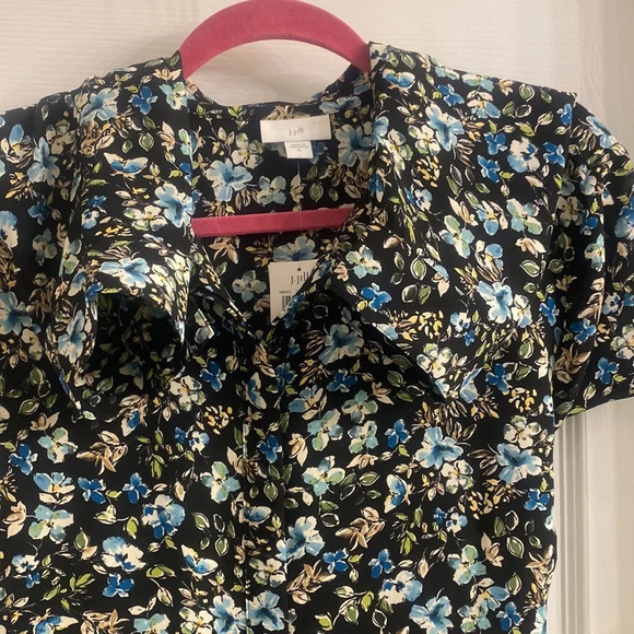 J JILL Floral tunic Blouse Black Layered Tiered Button Up and Long Sleeve S XL - Picture 6 of 10